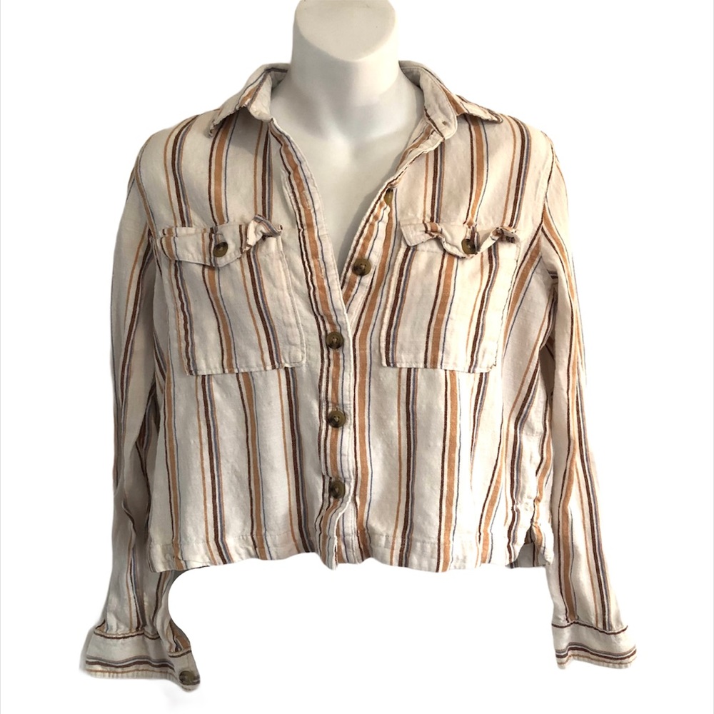 Aeropostale Striped Cropped Button Down Top Sz XS